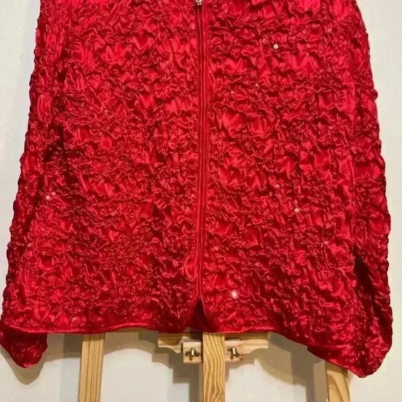 Scarlett Nite vintage 80’s red satin look sequined zip-up jacket 1X - Picture 6 of 8